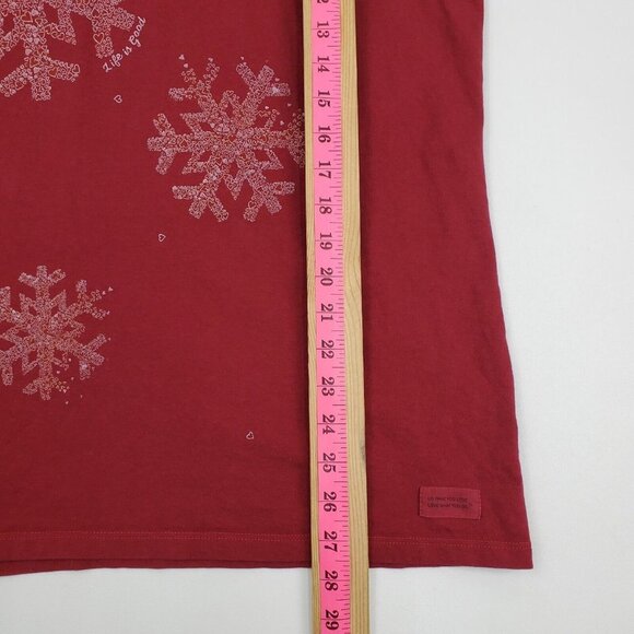 Life Is Good Womens Snowflake Long Sleeve Crusher Tee Size XL Maroon Red V-Neck - Picture 14 of 14